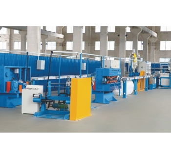 Self-limiting temperature, constant power electric heating tape extrusion line