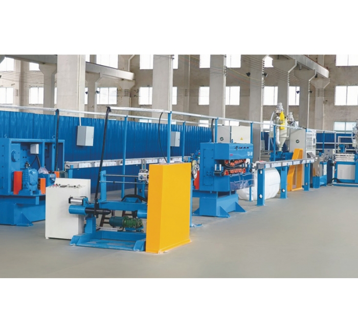 Self-limiting temperature, constant power electric heating tape extrusion line